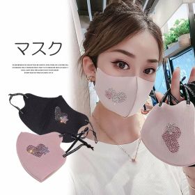 洗って繰り返して使える！布マスク ラインストーン きらきら オシャレ マスク ファッションマスク ハート 耳調節可能 ロゴ 華やか