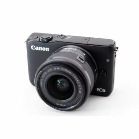 【中古】キヤノン Canon EOS M10 レンズキット ブラック 美品 ストラップ付