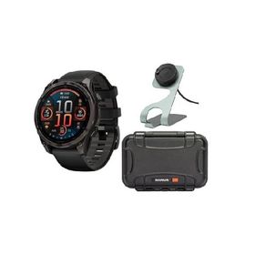 Garmin Fenix 8 AMOLED Sapphire 47mm GPS Smartwatch (Black and Pebble Gray) Bundle with Waterproof Hard Case and Charger Stand (3 Items)