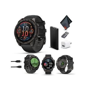 Garmin Fenix 8 47MM AMOLED Sapphire Premium Multisport GPS Smartwatch Carbon Gray DLC Titanium with Black Gray Silicone Band, Built-in LED Flashlight,