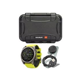 Garmin Fenix 8 Sapphire 51mm GPS Smartwatch with 1.4-Inch AMOLED Display (Amp Yellow and Graphite) Bundle with Waterproof Hard Case (Black) and Focus
