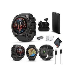 Garmin Fenix 8 51MM AMOLED Sapphire Premium Multisport GPS Smartwatch Carbon Gray DLC Titanium with Gray Silicone Band, Built-in LED Flashlight, Fitne