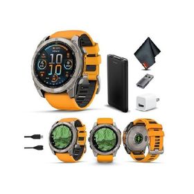 Garmin Fenix 8 51MM AMOLED Sapphire Premium Multisport GPS Smartwatch Titanium with Spark Orange/Graphite Silicone Band, Built-in LED Flashlight, Heal