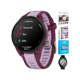 Garmin 010-02863-33 Forerunner 165 Music Smart Sport Watch, Berry + Lilac | Official USA Partner Model | Bundle with Deco Essentials 2-Pack Screen Pro