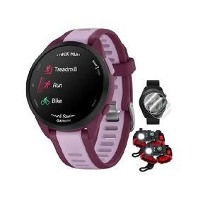Garmin 010-02863-33 Forerunner 165 Music Smart Sport Watch, Berry + Lilac | Official USA Partner Model | Bundle with Deco Essentials 2X Tactical Emerg