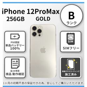E2037 【バッテリー新品交換済み】iPhone12ProMax GOLD 256GB バッテリー100% ガラスコーティング施工済み SIMフリー