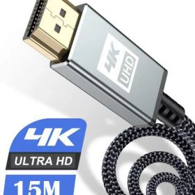 4K HDMI ケーブル 15mハイスピード アップグレード版 HDMI 2.0規格HDMI Cable 4K 60Hz 対応 3840p/2160p UHD 3D HDR 18Gbps 高速イーサネット ARC hdmi ケーブル - 対応 パソコンの画面をテレビに映す Apple TV,PS5/PS4/PS3, PCモニターなど適用 (グレー)