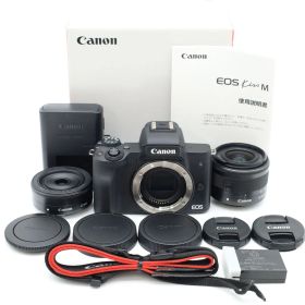 ■ほぼ新品■ Canon（キヤノン） EOS Kiss M ダブルズームキット ブラック｜小型軽量ミラーレス・標準＋望遠レンズ2本付！