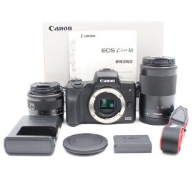■シャッター数1000枚以下！新品同様■ CANON EOS Kiss M ダブルズームキット ブラック ミラーレス一眼カメラ キヤノン