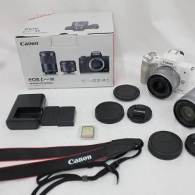 【美品 返品保証】 【シャッター回数約2000回】キャノン Canon EOS Kiss M ホワイト EF-M 15-45mm F3.5-6.3 IS STM 55-200mm F4.5-6.3 ミラーレス一眼 e6022