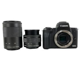 Canon PC2328 Eos kiss M ミラーレス 一眼 カメラ EF-M 15-45mm F3.5-6.3 IS STM / 55-200mm F4.5-6.3 IS STM ダブルズーム キット 中古 Y10857311