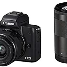 【中古】「非常に良い」Canon キヤノン ミラーレス一眼カメラ EOS Kiss M(ブラック)・ダブルズームキット EOSKISSMWH-1545ISSTMLK-A