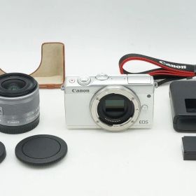 美品 Canon EOS M100 + EF-M 15-45mm IS STM レンズキット ミラーレス一眼カメラ ホワイト ボトムカバー付 260123ar