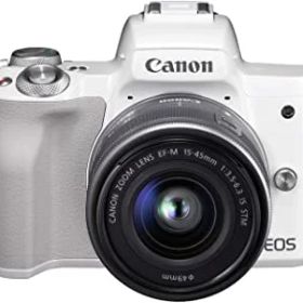 【中古】Canon ミラーレス一眼カメラ EOS Kiss M 標準ズームキット ホワイト EOSKISSMWH-1545ISSTMLK