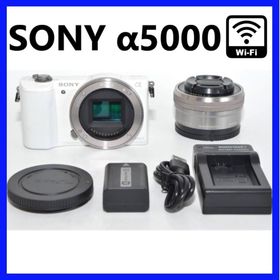 ソニー(SONY)のWifi転送 SONY α5000 セット ホワイト ミラーレス一眼 デジカメ(ミラーレス一眼)
