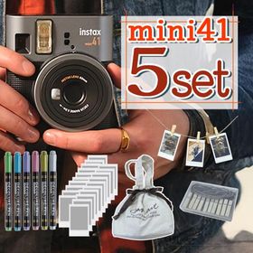 富士フイルム チェキ インスタントカメラ instax mini41 ブラック（巾着ポーチ＆白フレームフィルム20枚＆デコペン＆ガーランド セット）