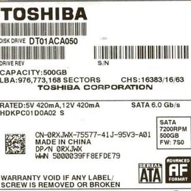 TOSHIBA製HDD DT01ACA050 500GB SATA600 7200