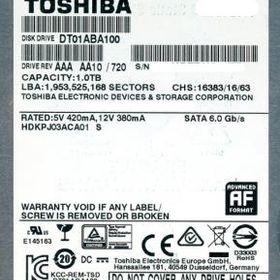 TOSHIBA製HDD DT01ABA100 1TB SATA600 5700