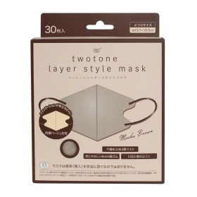 【1点限り！令和お試し価格】富士 ツートーン レイヤースタイルマスク ふつうサイズ 30枚入 モカブラウン マスク