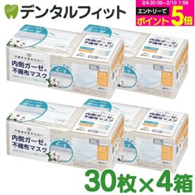 【★エントリーP5倍 2/4 20:00-2/10 1:59】内側ガーゼの不織布マスク (ホワイト) 4箱セット(30枚/箱) ガーゼ マスク 不織布 不織布マスク 【送料無料】