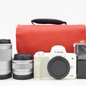 L292044)Canon EOS Kiss M ミラーレス一眼 EF-M15-45mm F3.5-6.3 IS STM EF-M55-200mm F4.5-6.3 IS STM ダブルズームキット