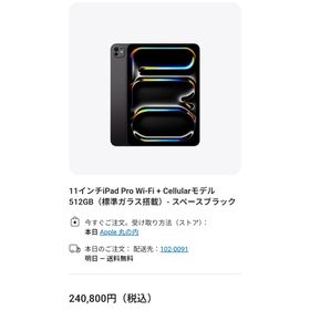 【美品】iPad Pro 11インチ M4 Cellular 512GB(タブレット)
