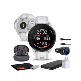 Garmin Forerunner 165 GPS Running Smartwatch, Fitness Tracker Smart Watch for Women and Men Bundle with Accessories - Mist Gray/Whitestone