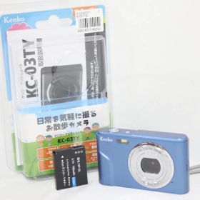 【美品 返品保証】 【元箱付き】ケンコー Kenko KC-03TY ブルー 4x バッテリー付き コンパクトデジタルカメラ v8767