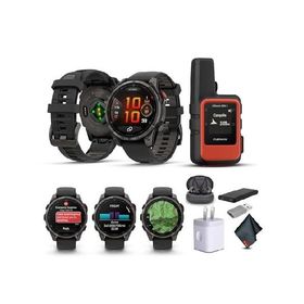 Garmin Fenix 8 Pro 47mm Multisport GPS Smartwatch, AMOLED Display, Sapphire, Carbon Gray DLC Titanium Pebble Gray Silicone Band, Wilderness Bundle wit