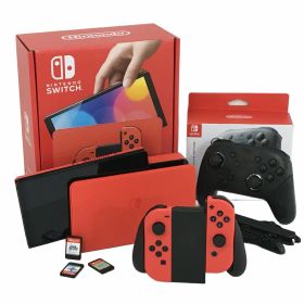 【中古】 Nintendo Switch HEG-S-RAAAA HEG-001 任天堂スイッチ 有機ELモデル マリオレッド プロコン ソフト3本付属 ゲーム機 良好 N10901223