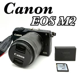 【動作確認済 完動品】CANON EOS M2 キヤノン イオス ミラーレス一眼カメラ ZOOM EF-M 18−55mm 1:3.5−5.6 IS STM 1800万画素 SDHC 16GB付 返金保証