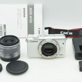 美品 Canon キヤノン EOS M100 ボディ + EF-M 15-45mm IS STM レンズキット ミラーレス一眼カメラ ホワイト 260205ag