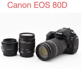 保証付き/Canon EOS80D標準&望遠&単焦点トリプルレンズセット