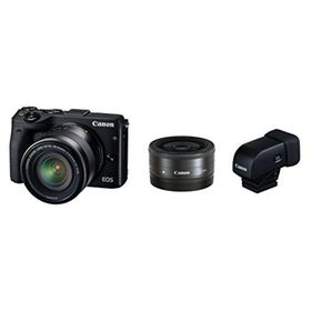 【中古】「非常に良い」Canon ミラーレス一眼カメラ EOS M3 ダブルレンズEVFキット(ブラック) EF-M18-55mm F3.5-5.6 IS STM EF-M22mm F2 STM 付属 E(ミラーレス一眼)