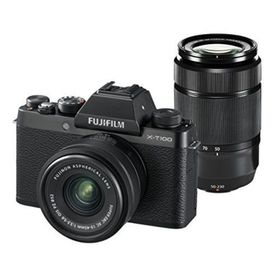 【中古】「非常に良い」FUJIFILM ミラーレス一眼カメラ X-T100ダブルズームレンズキット ブラック X-T100WZLK-B(ミラーレス一眼)
