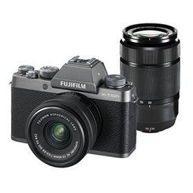 【中古】「非常に良い」FUJIFILM ミラーレス一眼カメラ X-T100ダブルズームレンズキット ダークシルバー X-T100WZLK-DS(ミラーレス一眼)