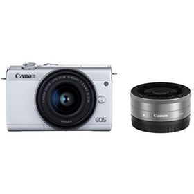 【中古】「非常に良い」Canon ミラーレス一眼カメラ EOS M200 ダブルレンズキット ホワイト EOSM200WH-WLK(ミラーレス一眼)