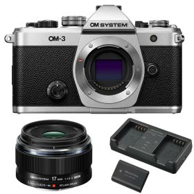 OM SYSTEM オーエムシステム OM-3 ボディ シルバー＋M.ZUIKO DIGITAL 17mm F1.8 II レンズセット 【SBCX-1 充電池充電器セット1個プレゼント中！】