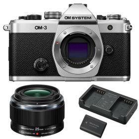 OM SYSTEM オーエムシステム OM-3 ボディ シルバー＋M.ZUIKO DIGITAL 25mm F1.8 II レンズセット 【SBCX-1 充電池充電器セット1個プレゼント中！】