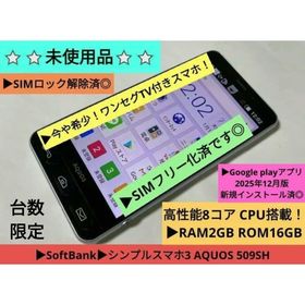 ▶希少！未使用品並⚡最安値級⚡シンプルスマホ3 509SH SIMフリー！(スマートフォン本体)