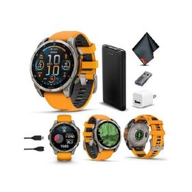 Garmin Fenix 8 47MM AMOLED Sapphire Premium Multisport GPS Smartwatch Titanium with Spark Orange/Graphite Silicone Band, Built-in LED Flashlight, Heal