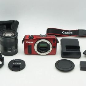 美品 Canon EOS M ボディ+ EF-M 18-55mm IS STM レンズキット ミラーレス レッド SPEEDLITE 90EX ストロボ付 260211t