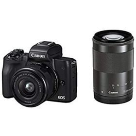 【中古】「非常に良い」Canon キヤノン ミラーレス一眼カメラ EOS Kiss M(ブラック)・ダブルズームキット EOSKISSMWH-1545ISSTMLK-A(ミラーレス一眼)