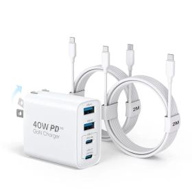 TOPADRE 充電器 合計40W タイプc 充電器【折畳み式・2m USB C - C ケーブル 2本付き・GaNIII技術・PSE技術基準適合】For iphone 充 電器 4 IN 1 USB コンセントで四台同時充電 スマホ 充 電器 iPhon 0