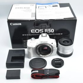 B#11196 T Canon ミラーレス一眼カメラ EOS R50 標準ズームレンズキット(RF-S18-45) ホワイト/APS-C/約376g EOSR50WH-1845ISSTMLK