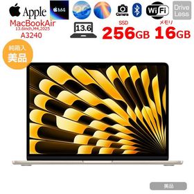 【中古パソコン】Apple MacBook Air 13.6inch MW0Y3J/A A3240 2025 TouchID [Apple M4 10コア 16GB SSD256GB 無線 BT カメラ 13.6型 Starlight 純箱 ] ：美品