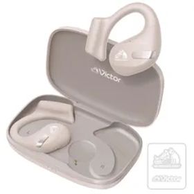 JVCケンウッド Victor HA-NP50T-CA ワイヤレスイヤホン Bluetooth オープンイヤー 耳をふさがない ながら聴き マルチポイント 耳掛け 最大38時間再生 マイク付き ベージュ ステッカー付 [ベージュ] [単品]