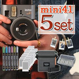 富士フイルム チェキ instax mini 41 インスタントカメラ ブラック（ケース＆フィルム20枚＆デコペン＆ガーランド セット）