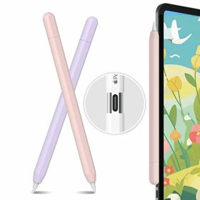 超薄型 Apple Pencil (USB-C) シリコン保護ケース 滑り止め Apple Pencil (USB-C) 2023のみに適用 2個セット (単色2本, パープル，ピンク)