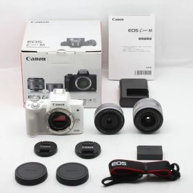 【美品】Canon キャノン ミラーレス一眼カメラ EOS Kiss M ダブルレンズキット ホワイト JS129-00841